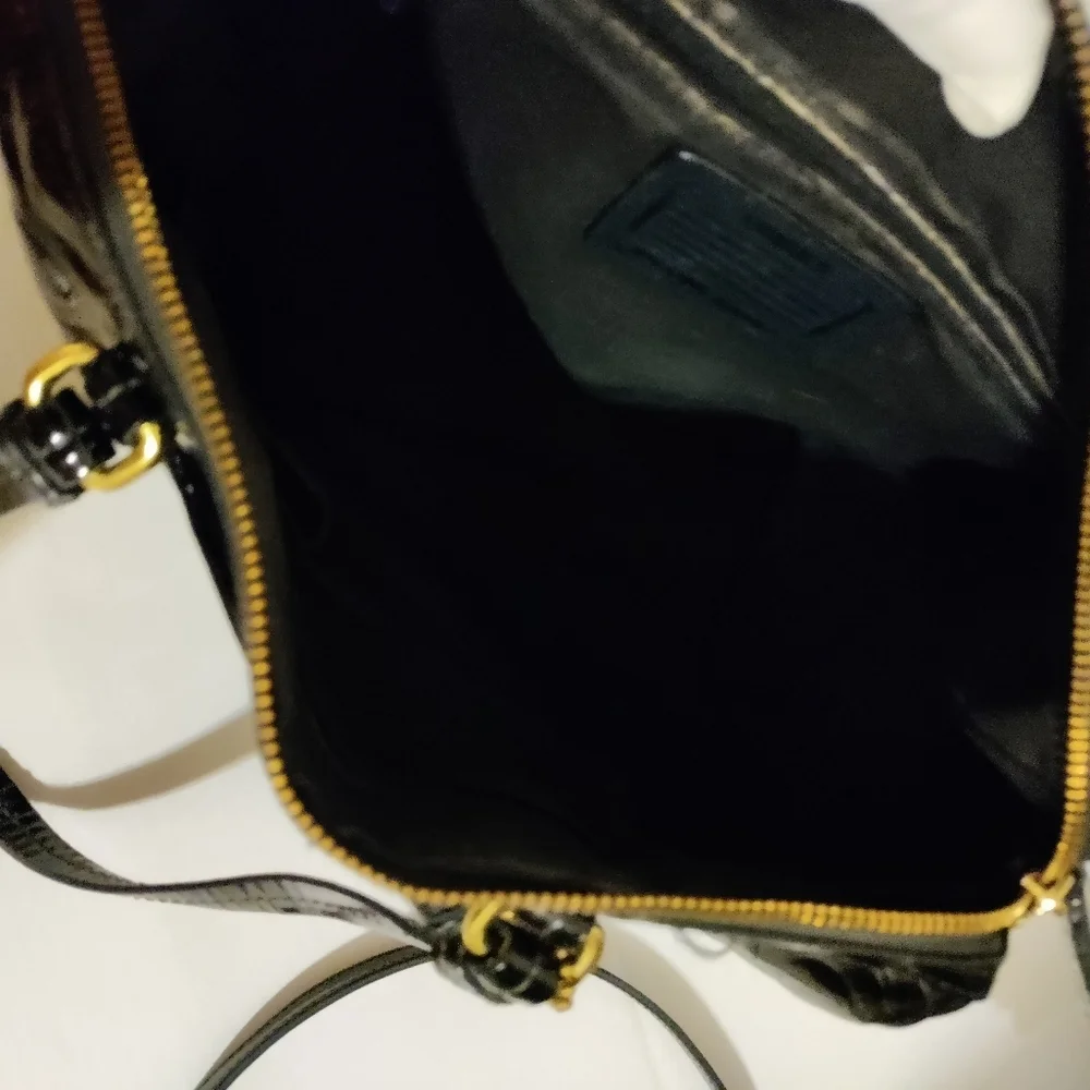 Coach Black Optic C Embossed Patent Leather Large Shoulder Crossbody Bag